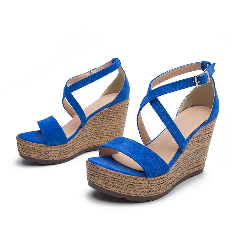 

2022 New Arrivals Ladies Temperament Sandals Round Toe Open Toe Cross Lace Up Ladies Suede Summer Sandals