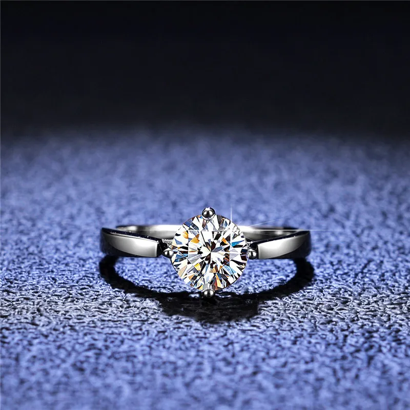 

Women Wedding Ring Silver 925 Original Round Brilliant Cut Diamond Test Past 1 Carat D Color Moissanite Rings Gemstone Jewelry