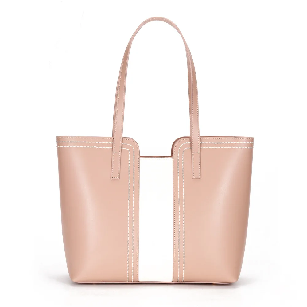 

Wholesale Luxury Designer Capacity Genuine Leather Color Blocking Fashion Ladies Tote Bag Designer Handbag For Women, Black with white, apricot with white
