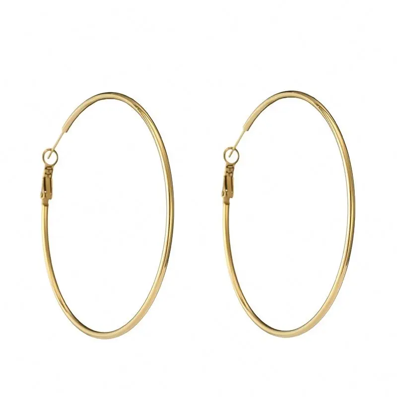 

Exaggerated Fashion Stainless Steel Big Hoop Earring With Loops,Huggie Earrings Gold Plated For Ladies