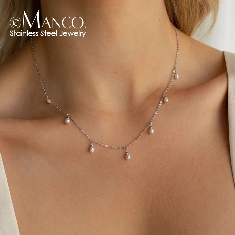 

eManco 2023 New Pearl Pendant Necklace Imitation Pearls Stainless Steel Clavicle Chain Fine Chain Wedding Gift