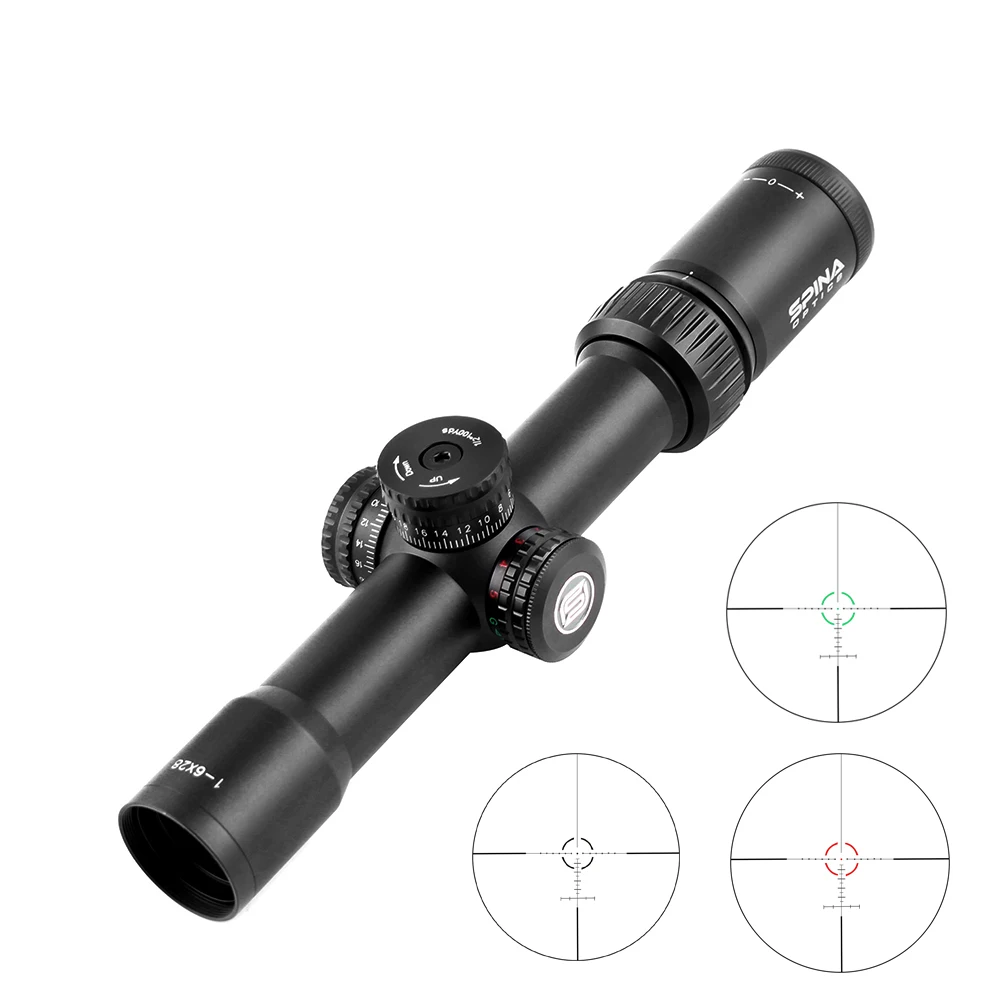 

Red Green Blue illuminated Mil-Dot Reticle 1-6X28 Optical Sights Tactical Compact Wide Angle Rifle Scope for Hunting