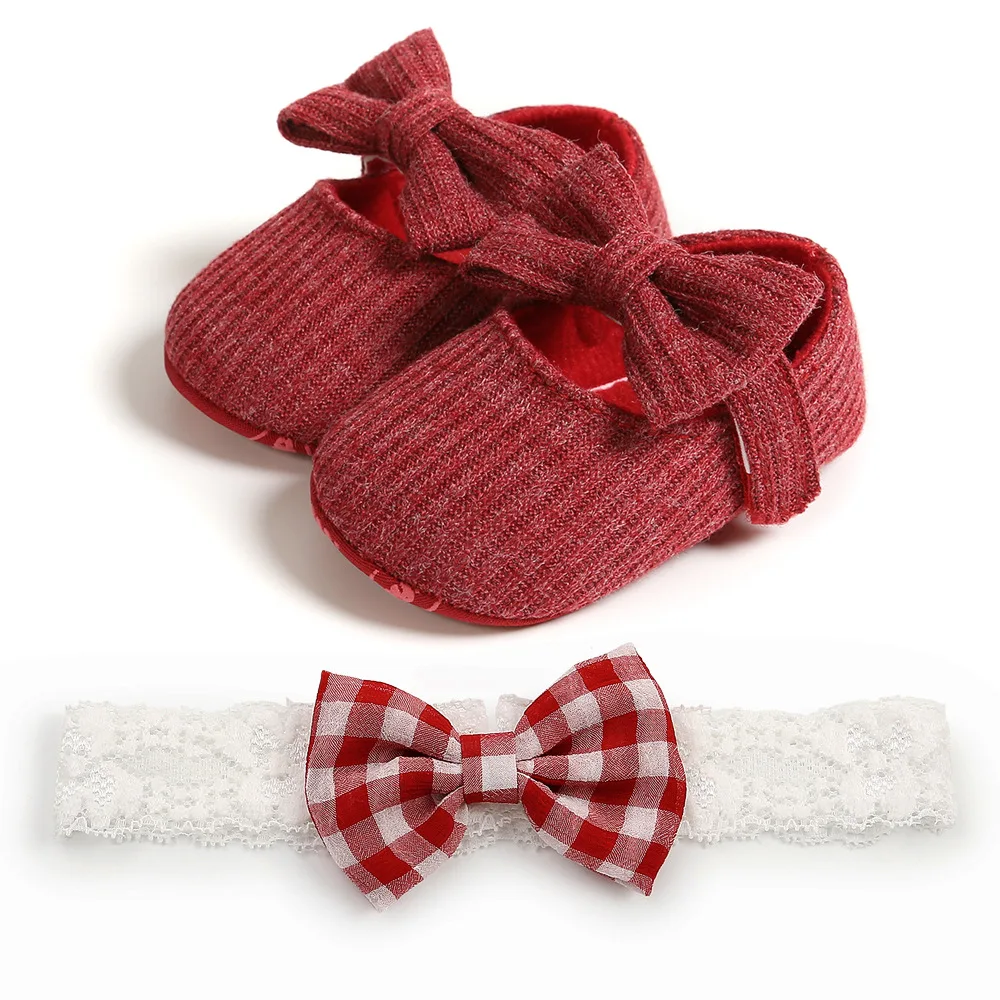 

INS Fashion Lace Bowknot Little Girl Princess Infant Baby Dress Shoes with headbands, 5 colors