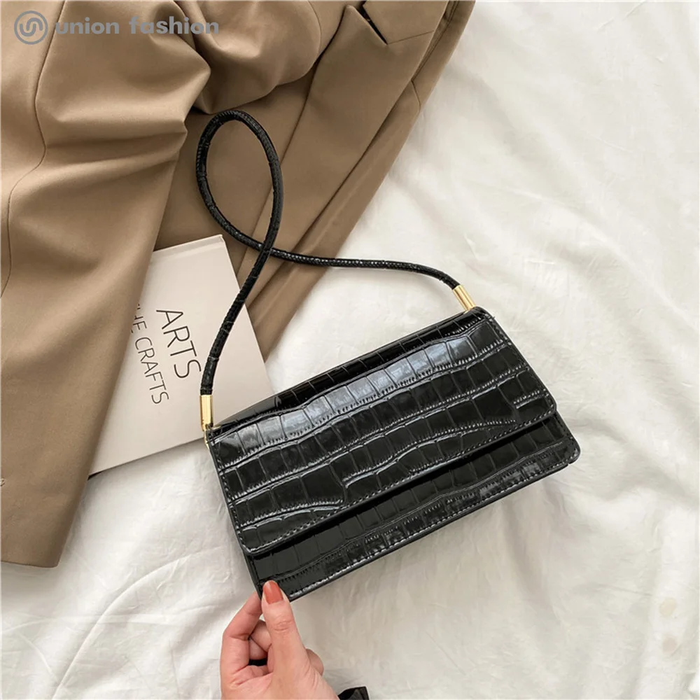 

Wholesale High Quality Croc PU Leather Women Shoulder Bag Handbags With Slim Strap, Black/coffee/red/green/yellow/white