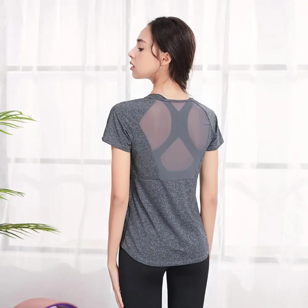 

Custom Short Sleeve Gym Top Sports T shirts for Women Breathable Mesh Yoga Fitness Shirt Loose Exercise Running Tops