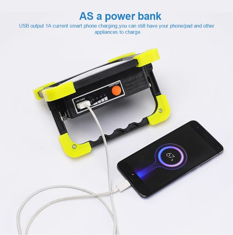 Multifunctional Rechargeable Power Bank Outdoor Searchlight Portable USB Charging/Solar Powered Led Flood Cordless Work Light
