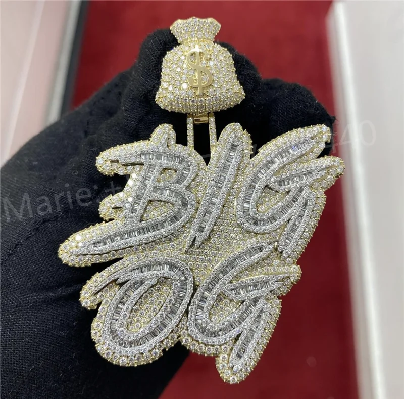 

925 Silver Customize Letter Iced Out Pendant Hip Hop Pendant For Gift Vvs Moissanite Pendant