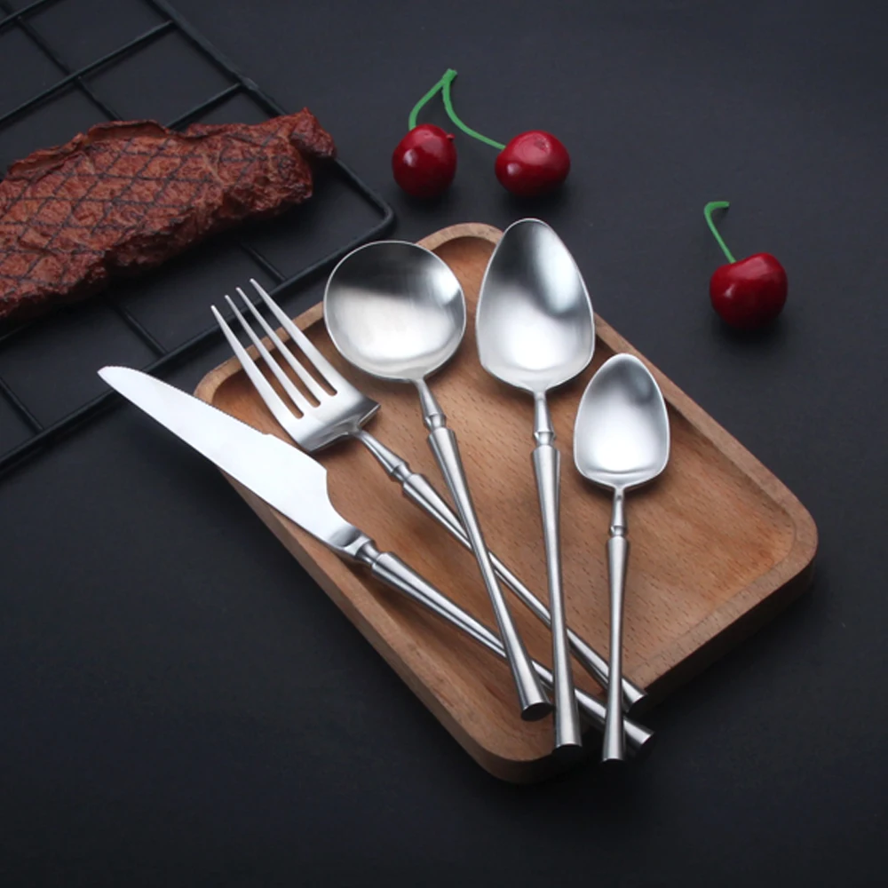Luxury Retro Style Cutlery Set Round Handle Fork Knives Set Dinning