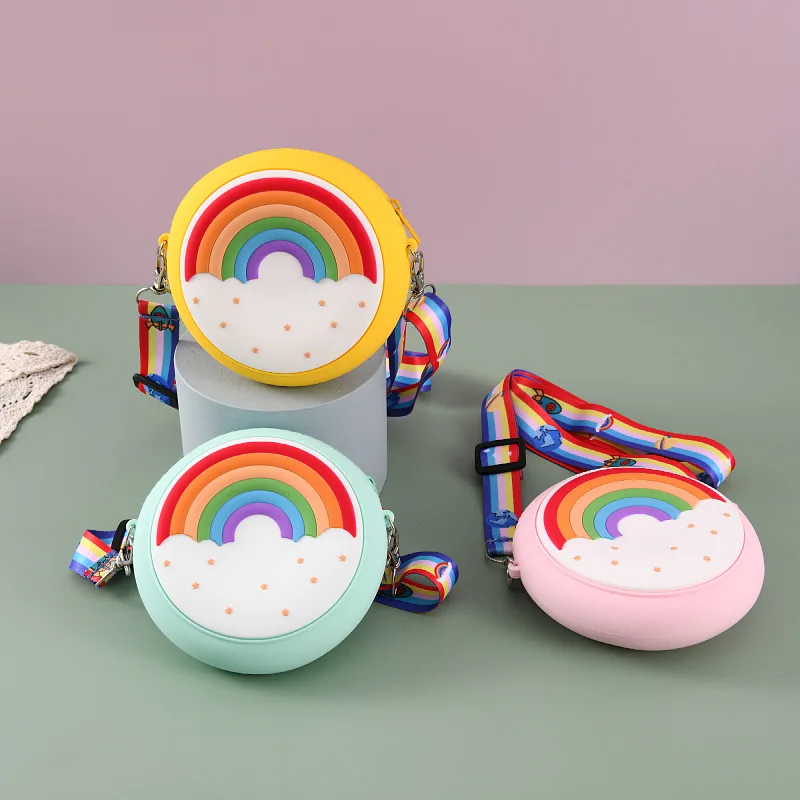 

Baby Girls Round Rainbow Purses Bag Kids Silica Gel Bag Mini Coin Purse