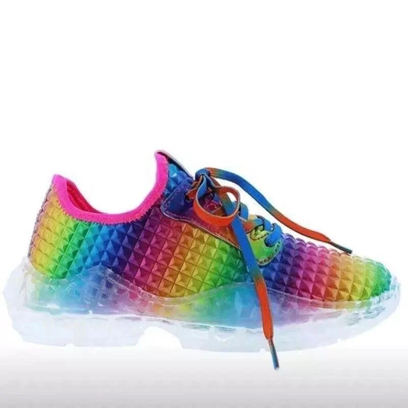 

2021 spring new rainbow color sports women's shoes large size flat crystal bottom ladies European and American wholesale