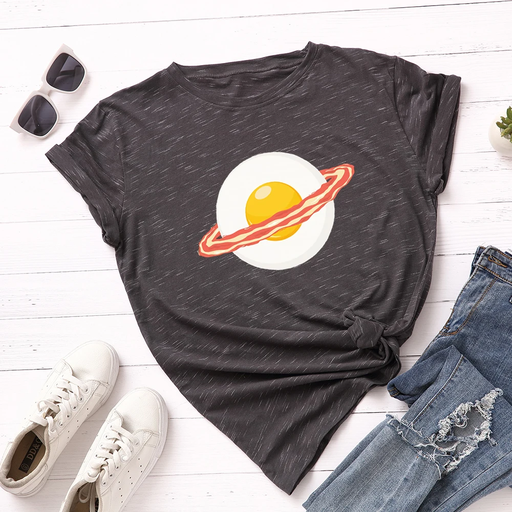 

Women Cartoon Egg Printing T Shirt 100% Cotton T-shirt Women O Neck Plain Short Sleeve Causal Tshirts 12 Colors, Picture