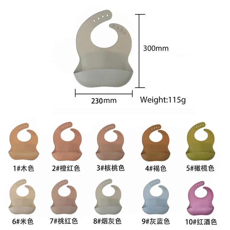 

High Quality BPA Free Waterproof Silicone Baby Bib Solid Colored Toddler Feeding Bibs