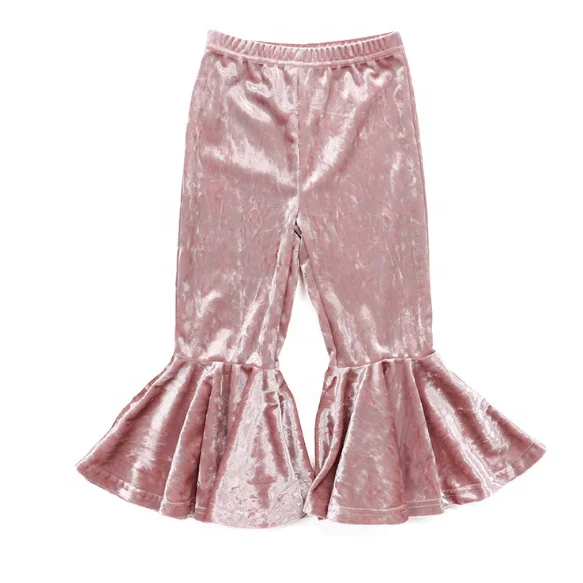 

Sweet Honey Girls Boutique Pink Elastic Waist Velvet Bell Bottomed Trousers