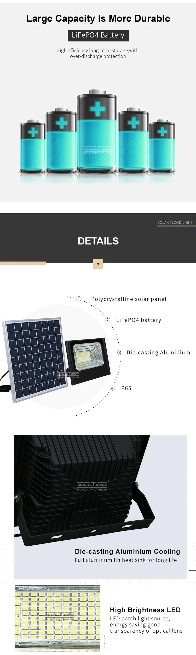 ALLTOP Hot sale high brightness ip66 outdoor portable 50w 100w 150w 200w solar chargeable led solar flood light