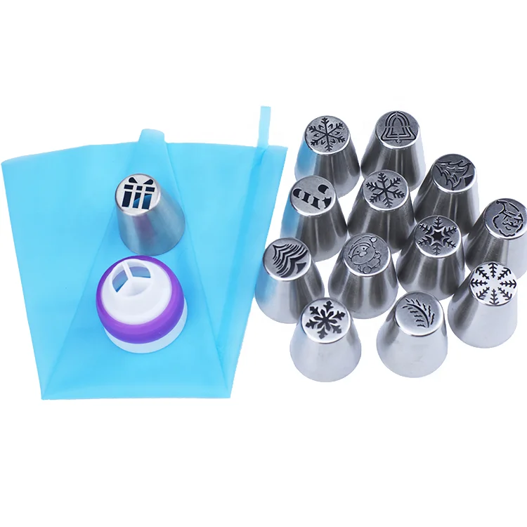 

Wanlihao 15pcs Stainless Steel Christmas Russian Nozzles Cake Icing Piping Decorating Tips