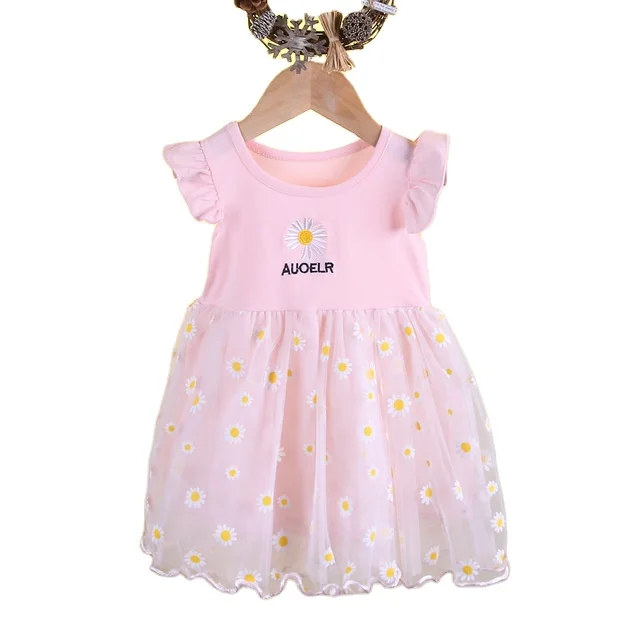 

Wholesale kids girls clothing set kids summer clothing girl good quality cute printed princess dress ruffled design 1pcs set, As picture