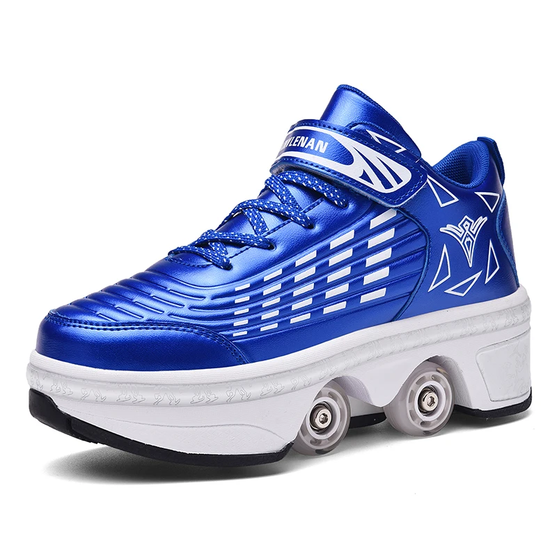 

Deformed Kick Wheel Shoes Retractable Rollers Skate Shoes With 4 Wheels Kids Women, As pic show