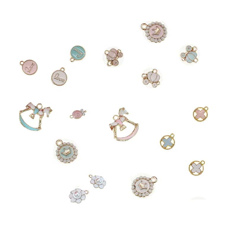 

DIY pink blue white Love Pumpkin lollipop pear flower cross crown unicorn enamel charm pendant for baby pin Jewelry making Craft