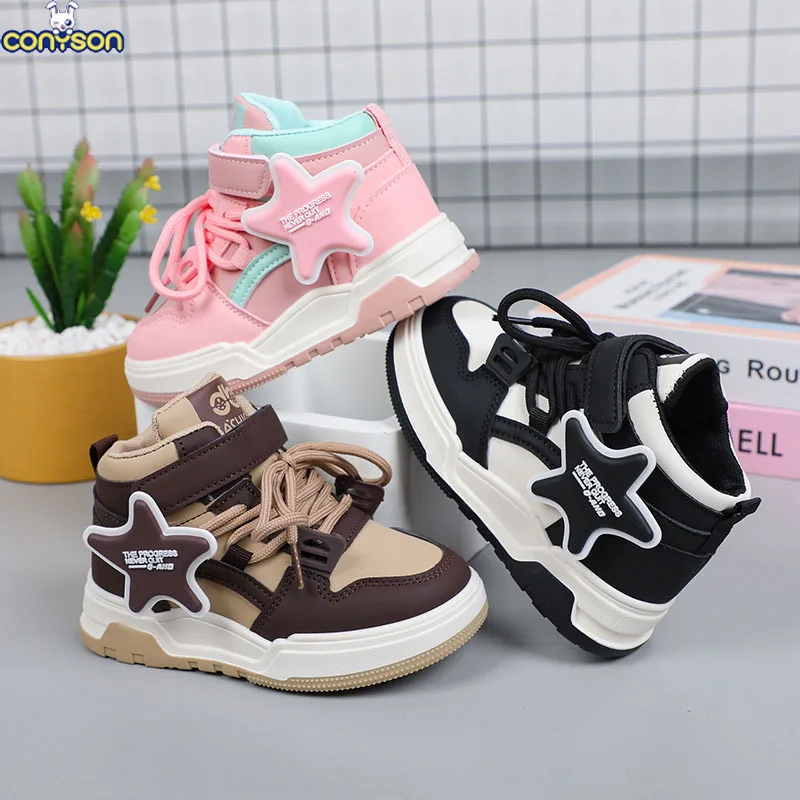 

Conyson hot sale teenager kids spring fall Korean fashion boutique star casual shoes hook & loop boy girls Outdoor sport sneaker