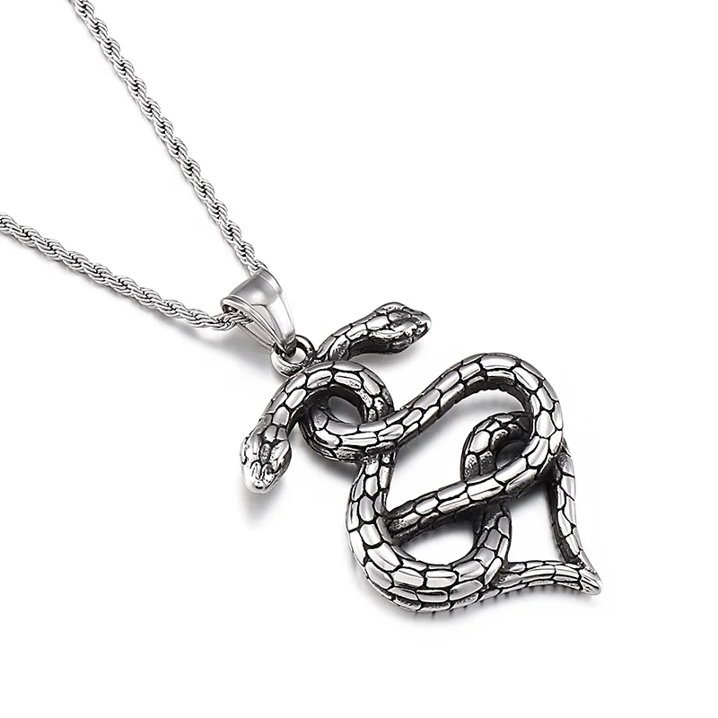 

Kalen Vintage Punk Double Snake Heart Pendants & Charms Mens Charm Stainless Steel Pendant Necklace Jewelry