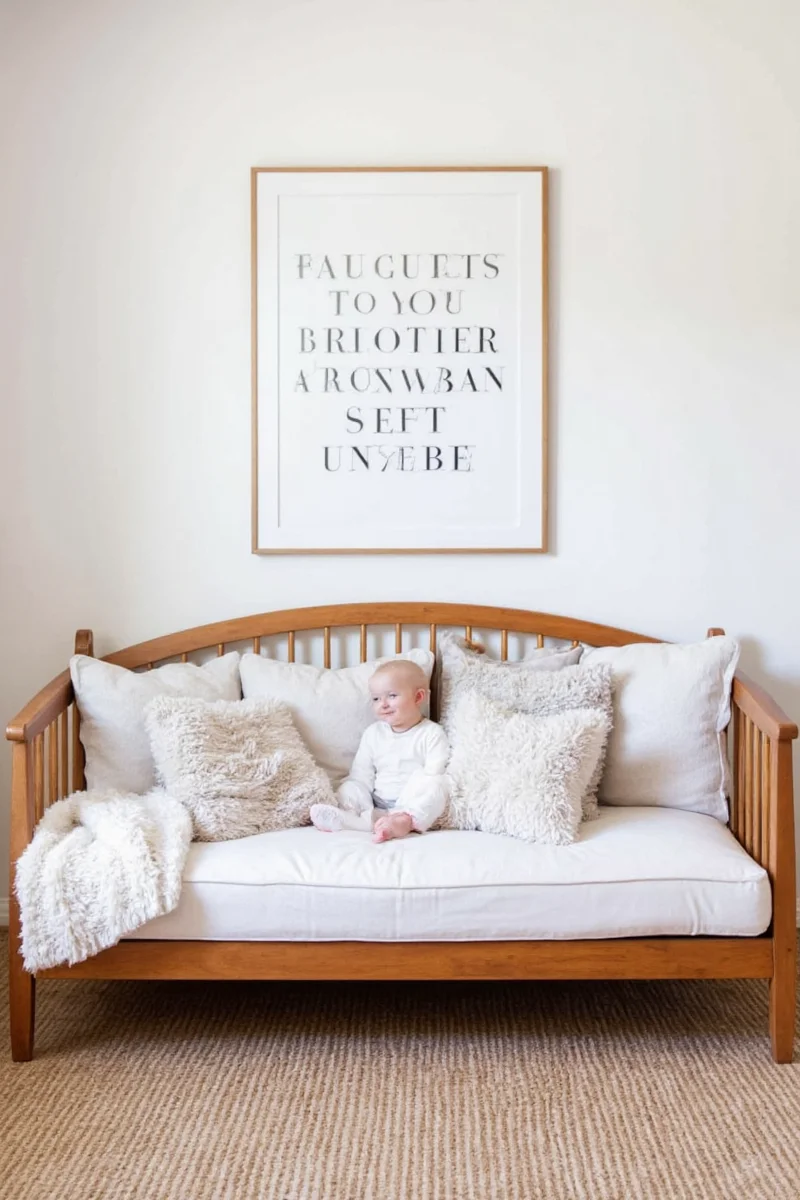 Cozy daybed corner with layered pillows and plants