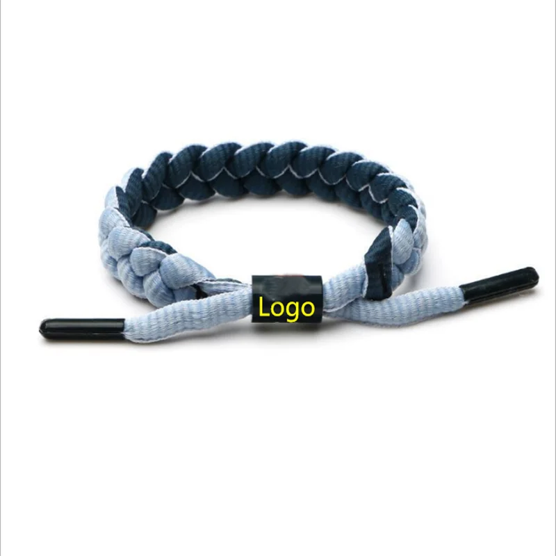 

OEM Handmade Cheap Gift Adjustable Weave Rope Customized Logo Shoelaces Bracelet Bangles custom shoelace bracelets, Picture