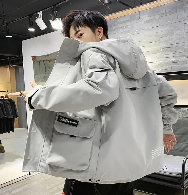 

2019 hot men's bomber jackets wholesale stand collar big size zipper boy's clothing top thin multi-pocket black mens coat xx