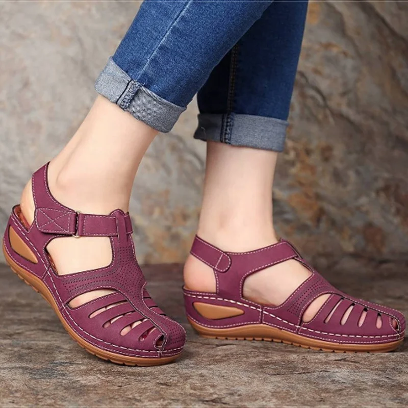 

Women Sandals Wedges Low Heel Sandals Gladiator Vintage Ankle Strap Sandals Faux Leather Shoe Ladies Wholesale Big Size OEM, 8 colors