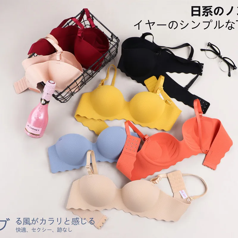 

Seamless underwear comfortable bra breathable push-up half cup one piece women bra, Black/wine red/nude/pink-skin/blue-gray/yellow/orange