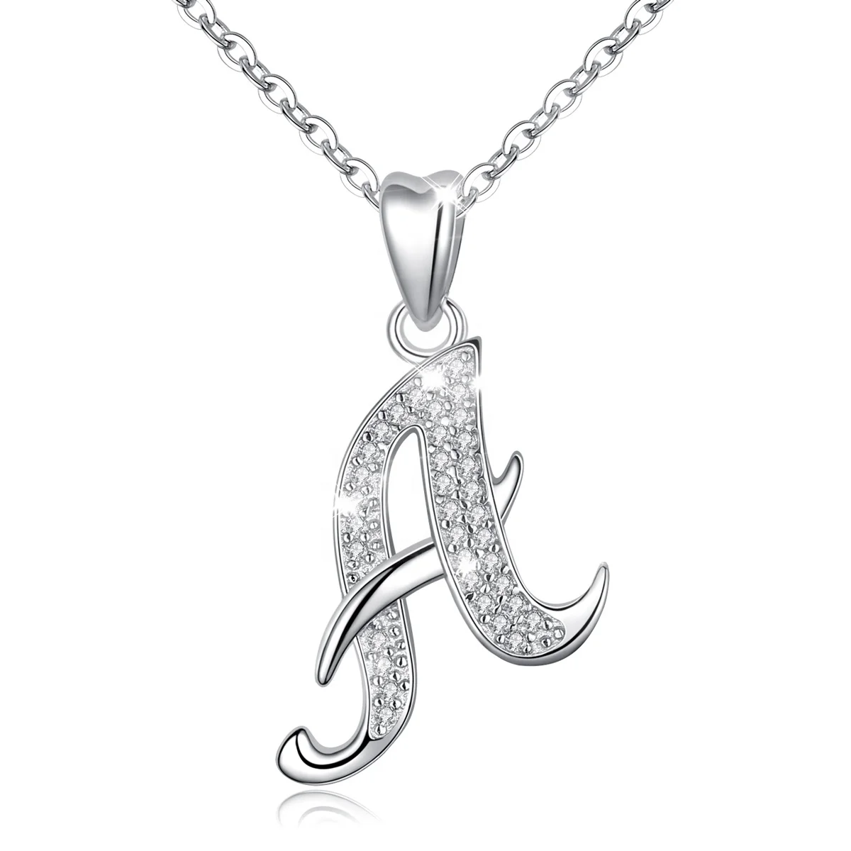 

Merryshine Hot Sale 925 Sterling Silver 26 Letter A-Z Initial Pendant Necklace with CZ Diamond