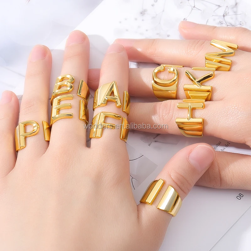 

custom Initial Ring A to Z fashion Gold Plated Copper Letter Ring jewelry For Women Girls, Gold/platinum/rose gold plated color/gun black