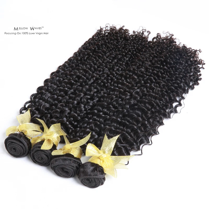 

Mellow Waves high quality Natural color kinky Curly Hair Weave Brazilian Human Hair Weave 100% human Hair for black women