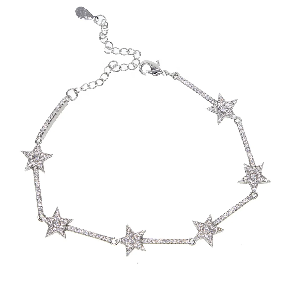 

Geometric cz Star bar link chain bracelet bangle for women girl Christmas lovely gift cubic zirconia high quality Charming style