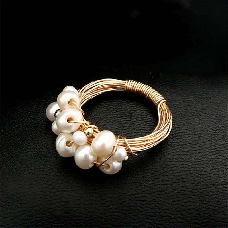 

pearl ring gold White Baroque Freshwater Pearl Ring Simple Zircon Imitation Pearl Ring