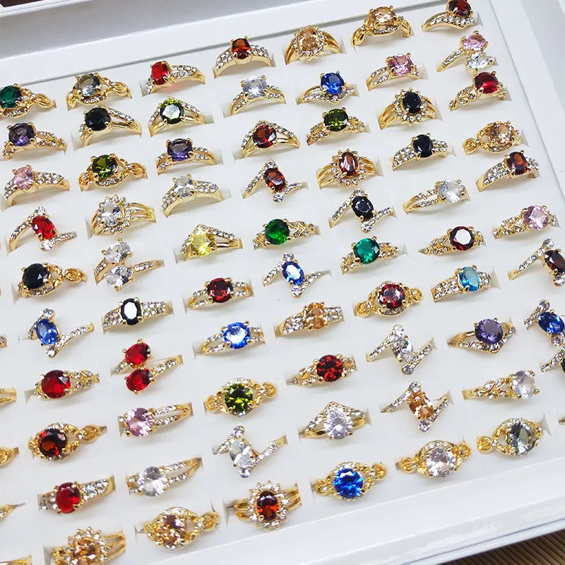 

Wholesale Bulk Lot Crystal Rings Women Jewelry Colorful Rhinestone Zircon Wedding Rings