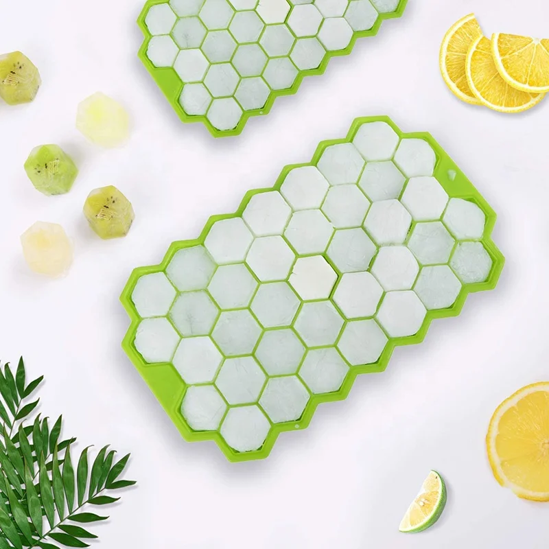 

Manufacturers direct professional Food Grade Eco-friendly Honeycomb Shape 37 Holes Silicone Ice Cube Tray Mold With Lids, Green pink yellow purple
