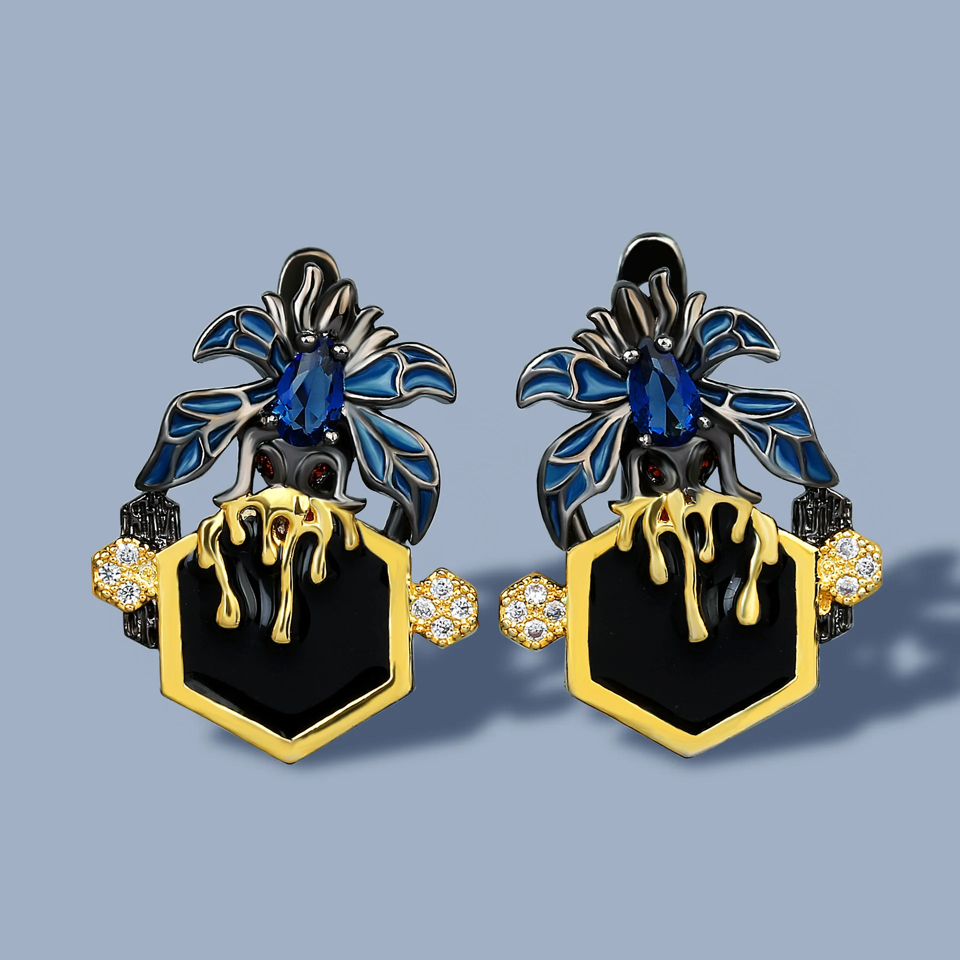 

Antique Designs KYED0536 Black Gun Plated Flower Shape 3A Zircon Earrings for Women