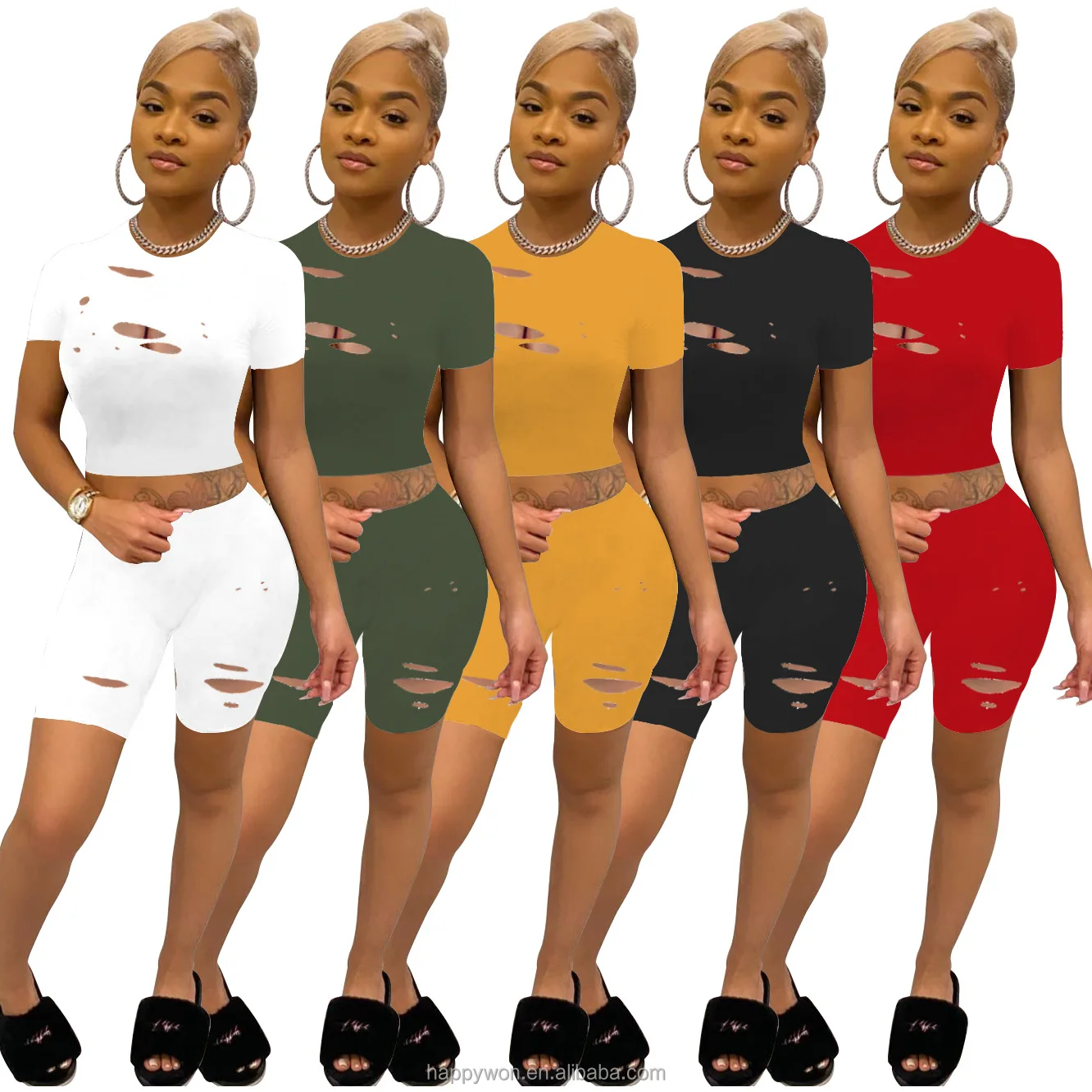 

2021 New Arrivals Women 2 Piece Shorts Set Shorts Sets With Hollow Out