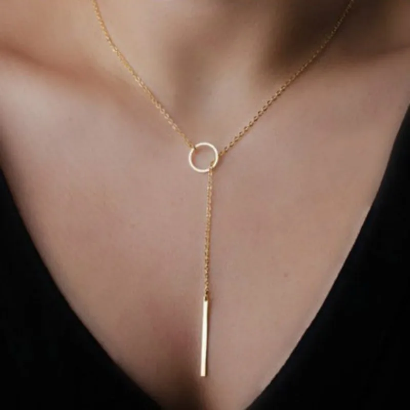 

New Simple Fashion Necklace Retro Gold Plated Long Tassel Chain Necklace For Women