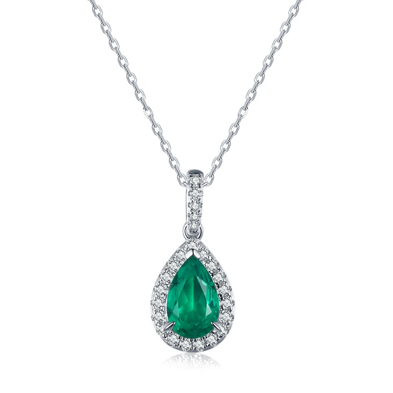 

New Arrival Women Water Drop Green Gemstone Crystal Zircon 925 Sterling Silver Pendant Necklace