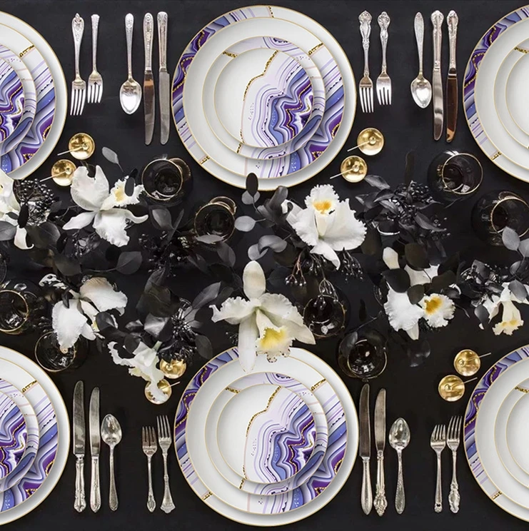 

Purple Pattern Plates Sets Dinnerware New Arrival Dinner Set Bone China, Customized