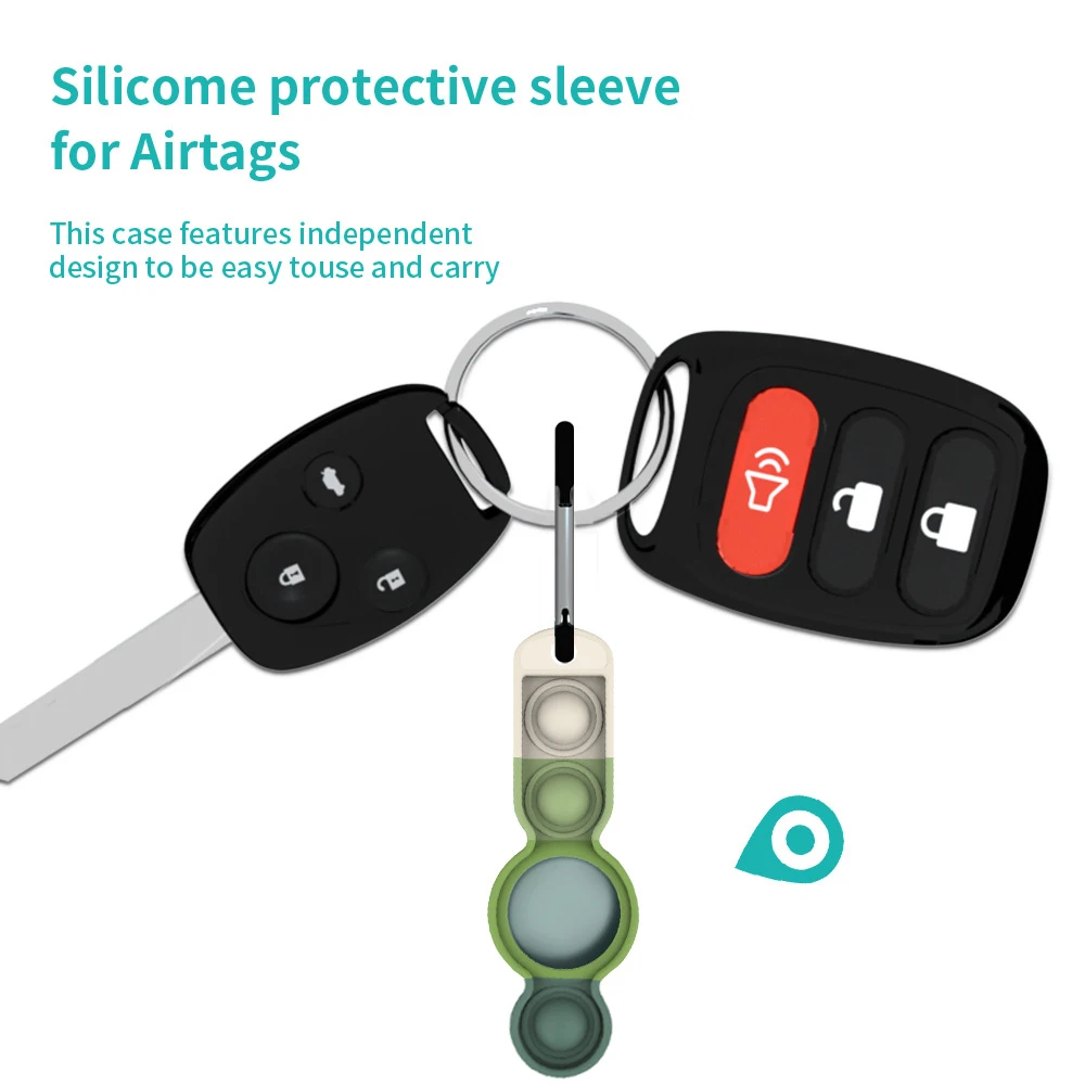 

DDA2419 Push Bubble Fidget Case Pop Cover Key Chain Silicone Protective Sleeve Pop Anti Lost Locator Tracker for Airtags, 8 styles