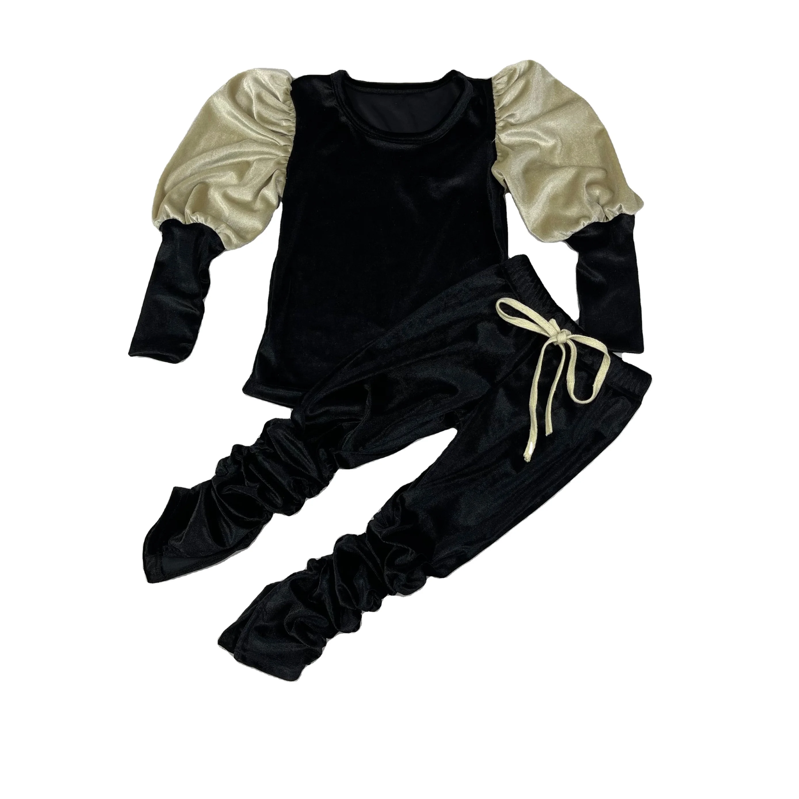 

2021 New Design Velvet Kids Stacked Pants Baby Girls Two Sets Sportswear Joggers Outfit Sweatpants Leggings Mommy And Me Outfits, Customized color