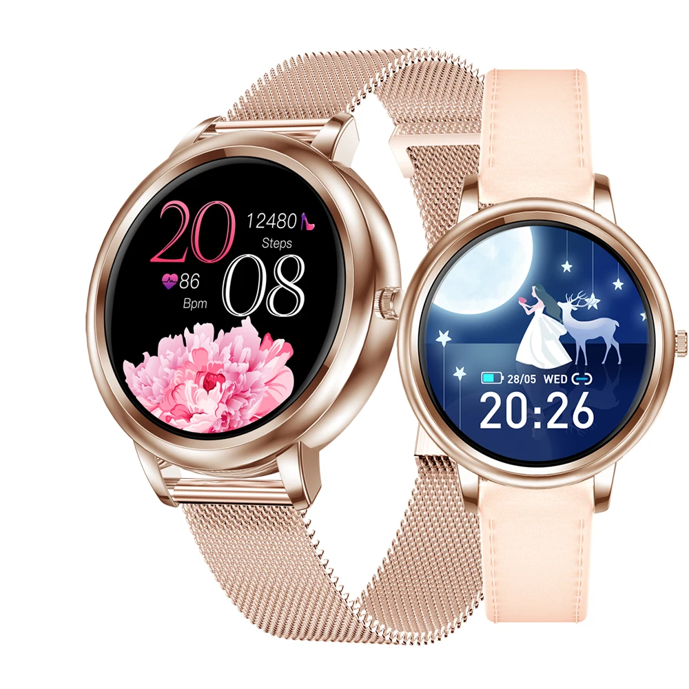 

Full Touch Screen 39mm Smart Watch Women 2021 New MK20 Custom Dial Heart Rate Blood Pressure Fashion Female Fitness Bracelet