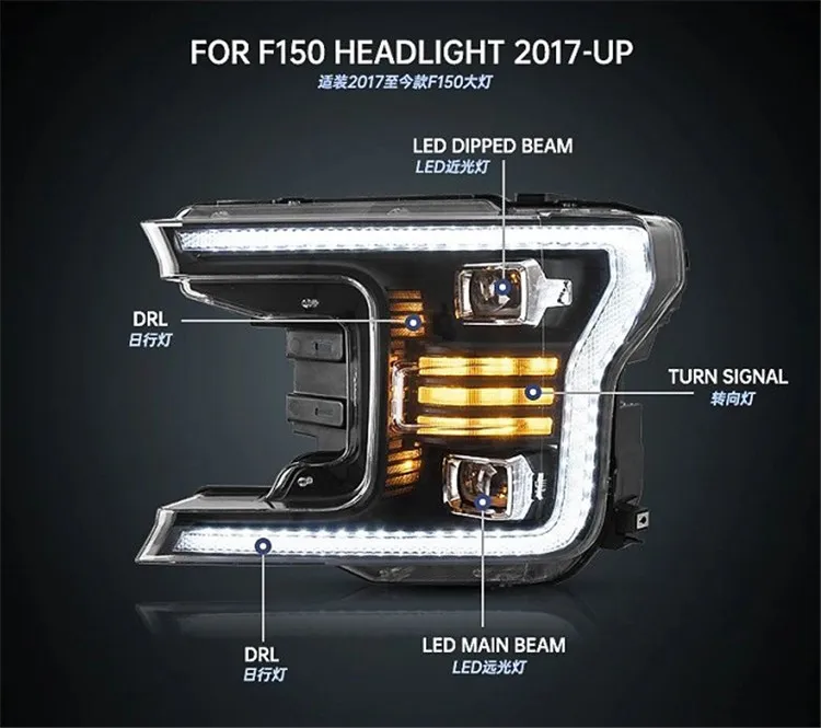 VLAND factory for car headlight for F150 headlight for 2017-UP LED head lamp LED lens design LED DRL with Position light