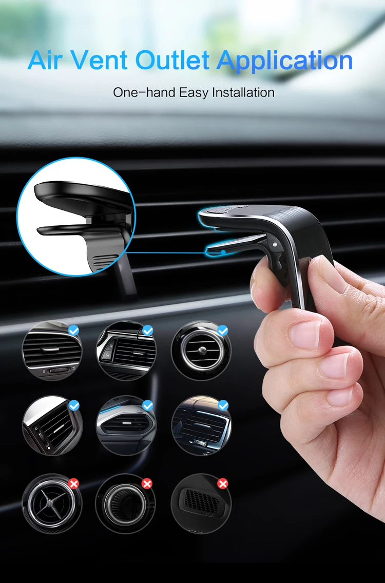 simr L Shape Car Phone Holder Air Vent Mount Stand Car GPS Mobile cell phone holder magnetic