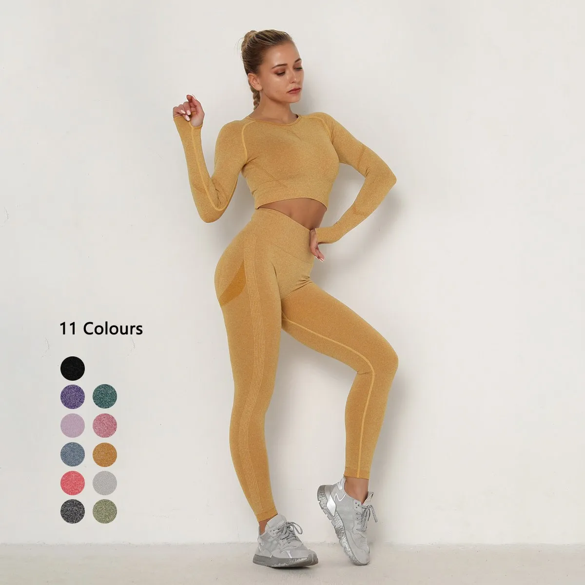 

Ready to ShipIn Breathable Sexy Long Sleeve Top Polyester And Spandex Yoga Gym Sport Pants Two Piece Wear Set Leggings