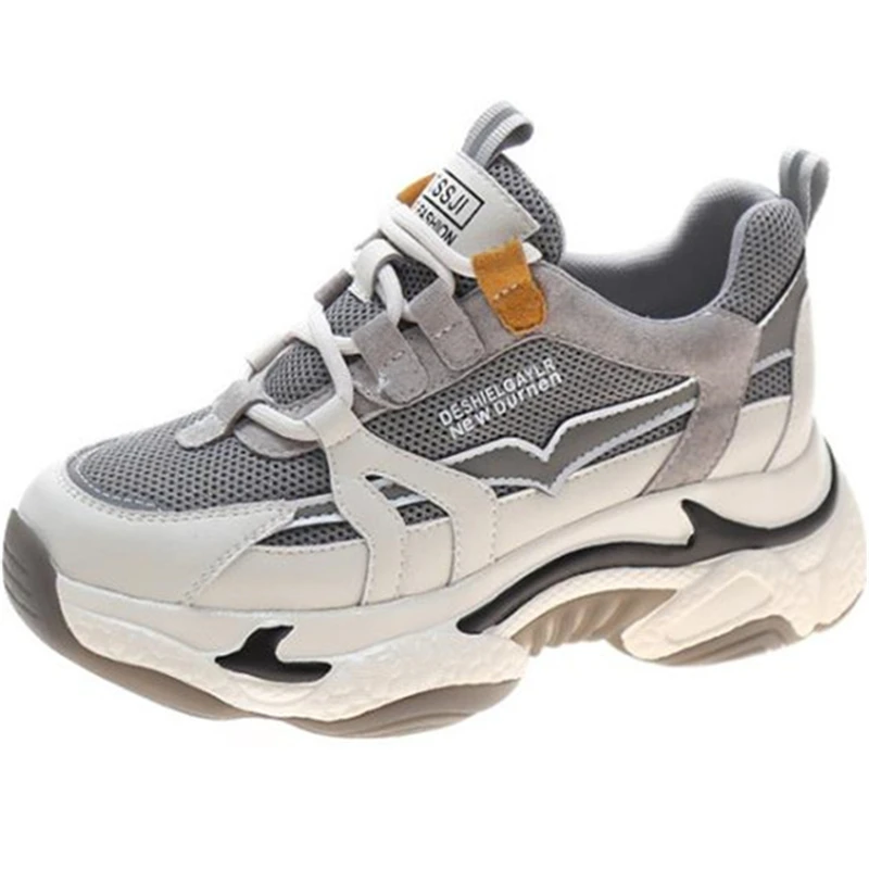 

Women Platform Sneakers Spring Chunky Shoes Ladies Breathable Mesh Thick Bottom Sneakers Round Head Lace Up Fashion Women's Shoe