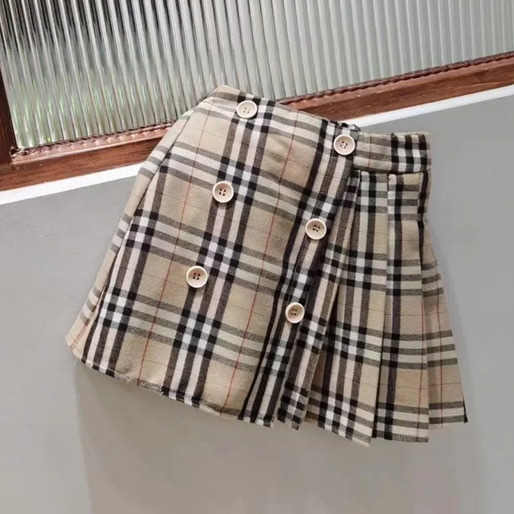 

QDD 2021 Fall autumn wholesale kids clothing plaid infant little baby girls' Pleated skirts toddler casual korean