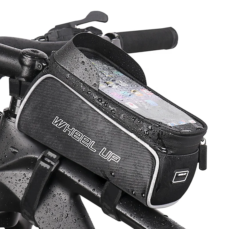 

WHEEL UP Custom Logo 6.5 Inch Touch Screen Phone Mount Bag Waterproof Bicycle Front Tube Frame Bag Phone Case, Black/white